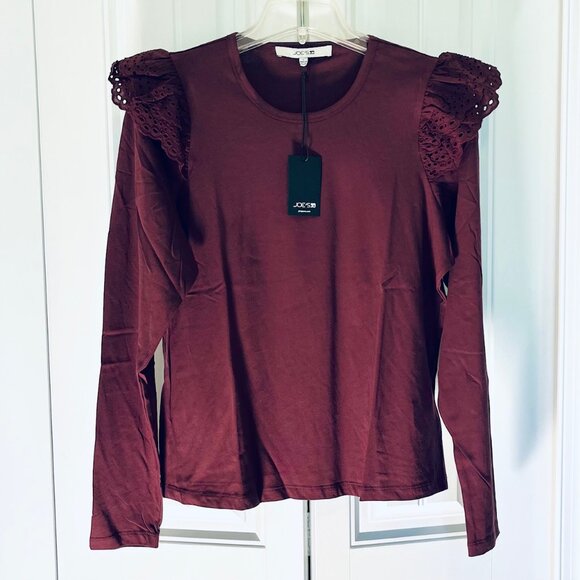 Joe's Eyelet Ruffle Long Sleeve Top in Vineyard Wine (L) New with Tag - Picture 5 of 10